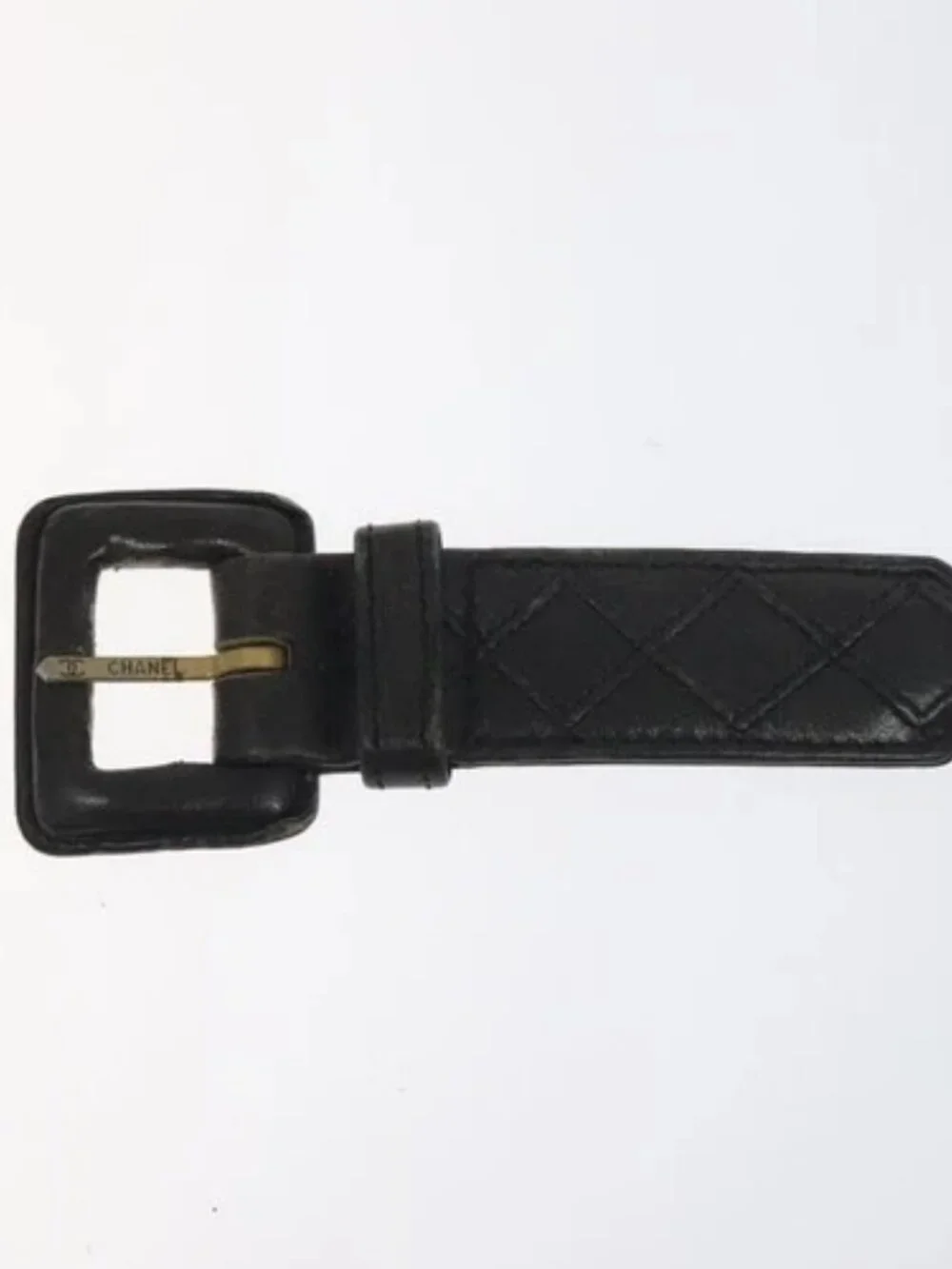 CHANEL Chain Belt metal Lamb Skin Black Gold CC Auth MY480